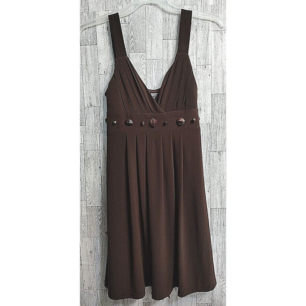 Bisou Bisou Michele Bohbot Women's Brown Halter dress w/ buttons padded bust #8